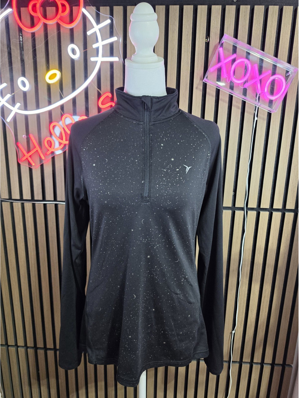 Old Navy Active Women's M Black Speckled 1/4 Zip Pullover Mock Neck Semi-Fit